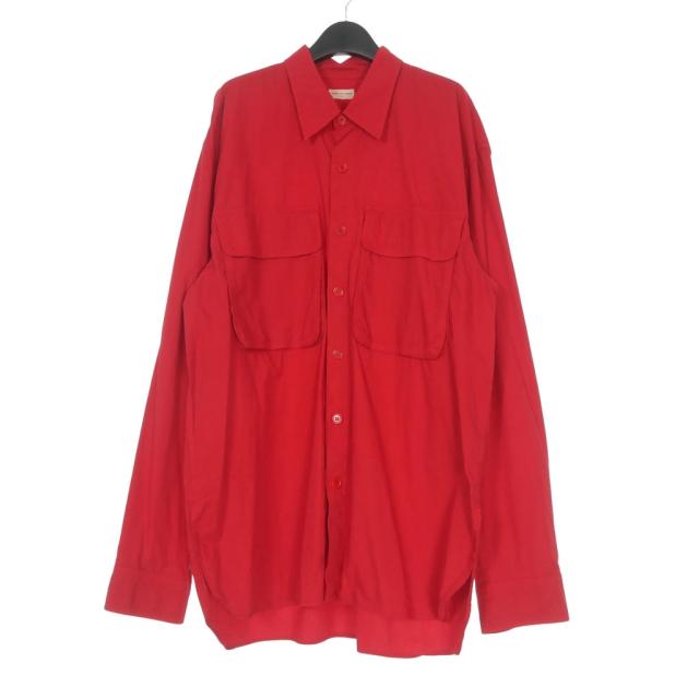 【中古】ドリスヴァンノッテン 22AW Crowse M.W SHIRT 製品染め オーバーサイズ ワークシャツ 長袖 L レッド 赤