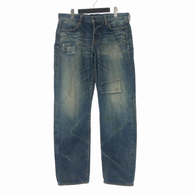 【中古】クロ KURO DEMPSEY ダメージ加工 リペア セルビッチ デニムパンツ ジーンズ 33 インディゴ メンズ