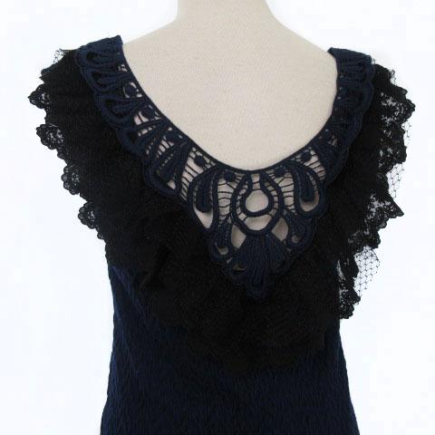 中古 リリーブラウン Lily Brown ワンピース ミニ ノースリーブ ニット タイト フリル レース ストレッチ F 紺 ネイビーの通販はau Pay マーケット ブランド古着のベクトル