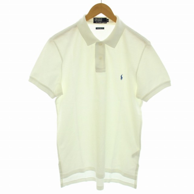 【中古】ポロ バイ ラルフローレン Polo by Ralph Lauren CUSTOM FIT ポロシャツ 半袖 ポニー刺繍 LL 白 青  メンズ｜au PAY マーケット