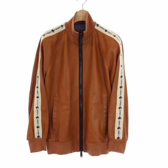 【中古】ディースクエアード 21AW SPORTS JACKET レザージャケット 革ジャン ジップアップ ライン 羊革 46 S 茶