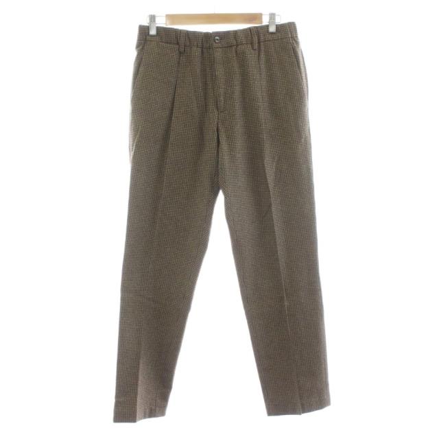 【中古】ビームス BRIGLIA ISOLASB イージーパンツ テーパード タック 千鳥格子 ジップフライ ウール 46 茶 423305