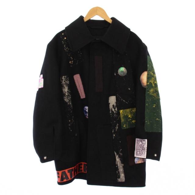 【中古】ラフシモンズ RAF SIMONS STERLING RUBY ARCHIVE REDUX ステンカラーコート ミドル丈 プリント 46 黒