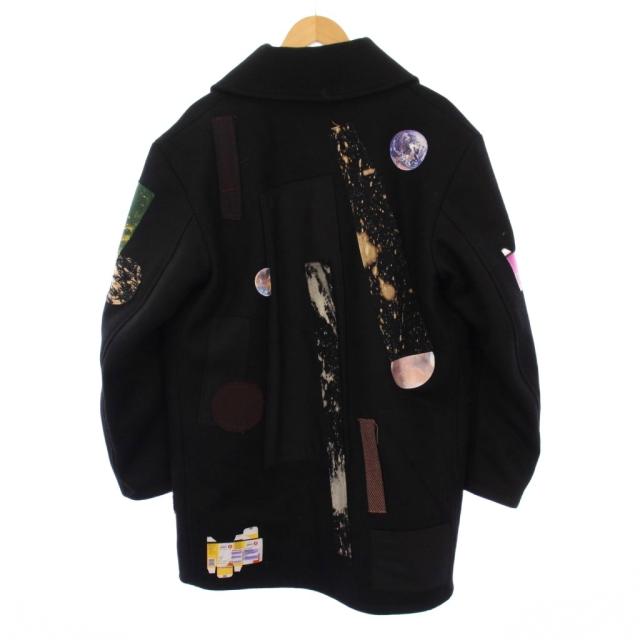 【中古】ラフシモンズ RAF SIMONS STERLING RUBY ARCHIVE REDUX ステンカラーコート ミドル丈 プリント 46 黒