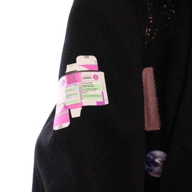 【中古】ラフシモンズ RAF SIMONS STERLING RUBY ARCHIVE REDUX ステンカラーコート ミドル丈 プリント 46 黒