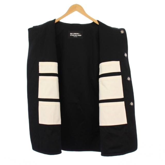 【中古】ラフシモンズ RAF SIMONS STERLING RUBY ARCHIVE REDUX ステンカラーコート ミドル丈 プリント 46 黒