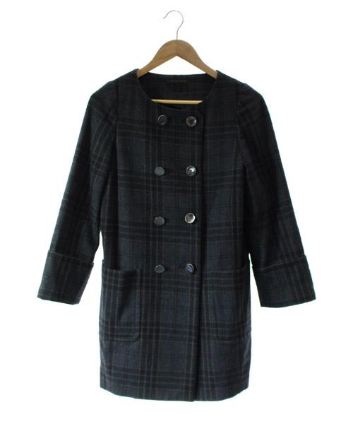 中古 クルーンアソング Croon A Song コート ノーカラー ロング ダブルボタン チェック 黒 36 De22 レディースの通販はau Pay マーケット ブランド古着のベクトル