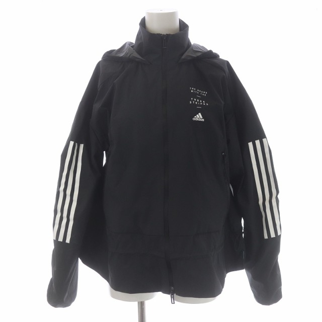 【中古】アディダス adidas ウインドジャケット マウンテンパーカー ジップアップ 3本ライン ナイロン M 黒 白 /SI23｜au PAY  マーケット テニス