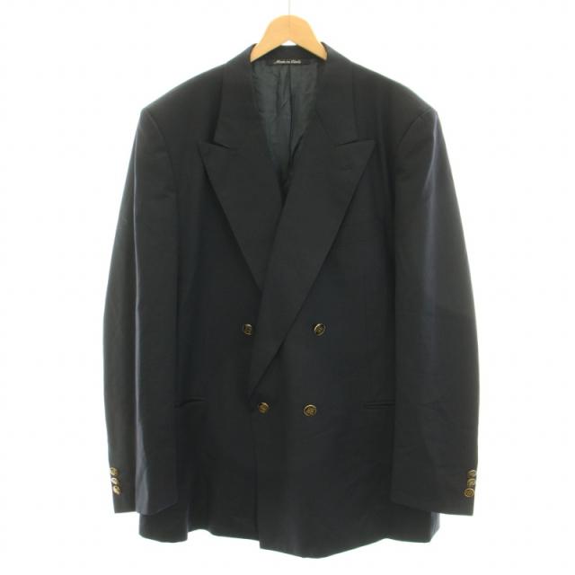 【中古】ジバンシィ GIVENCHY テーラードジャケット ブレザー ダブル 総裏地 ロゴ 金ボタン 54 黒 ブラックの通販は 9,000円