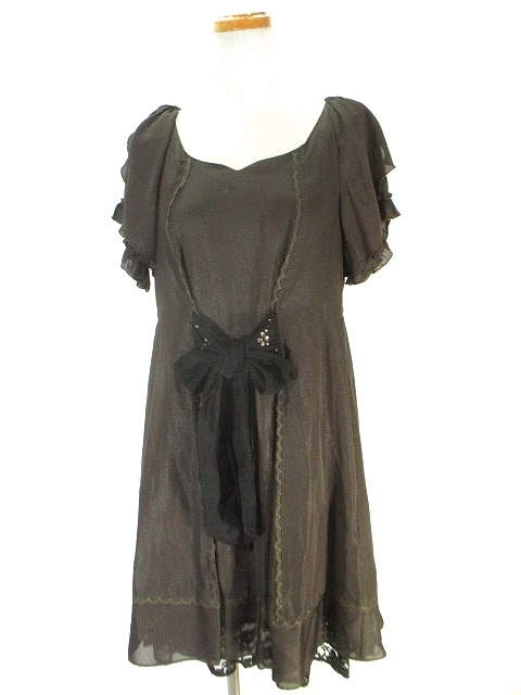 中古 未使用品 アクシーズファム Axes Femme フレア ワンピース 半袖 シフォン 膝丈 レース フリル M ブラウン 茶の通販はau Pay マーケット ブランド古着のベクトル