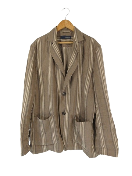 【中古】ラルディーニ LARDINI テーラード ジャケット前開き ボタン 長袖 ストライプ 麻混 ELC1390 Mサイズ ブラウン系 QQQ メンズ