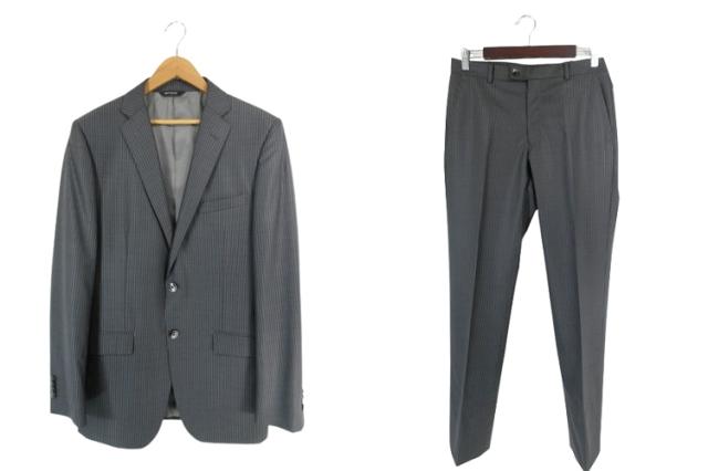 【中古】バツ Ba-tsu セットアップ ジャケット 2B スラックス パンツ ストライプ サイズY7 グレー QQQ メンズの通販は