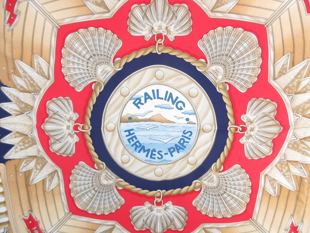 中古】エルメス HERMES カレ スカーフ 90 RAILNG シルク レッド ☆AA