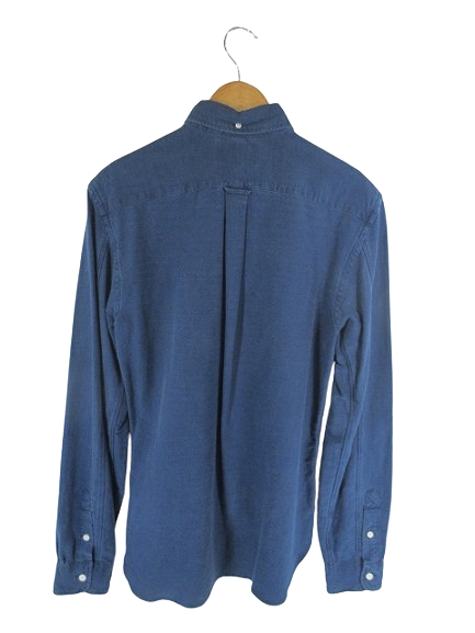 【中古】ラルフローレン ダブルアールエル RRL ボタンダウンシャツ 長袖 無地 ブルー XS  国内正規 QQQ メンズ 中古】ラルフローレン ダブルアールエル RRL ボタンダウンシャツ 長袖