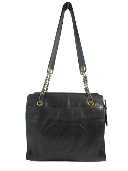 【中古】シャネル CHANEL チェーン ショルダー バッグ 金具 ラムスキン 刺繍 ロゴ ココマーク 黒 QQQ ☆AA★ レディース