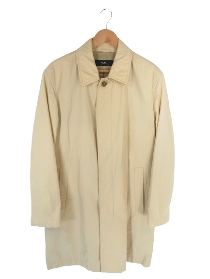 【中古】ヒューゴボス HUGO BOSS コート ステンカラー ジャケット ロング シングル ボタン 無地 ベージュ QQQ メンズ