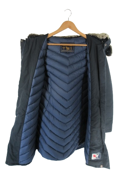 【中古】ウールリッチ WOOLRICH 1402072 ダウン ジャケット コート フード ジップフライ ボタン 無地 ネイビー M