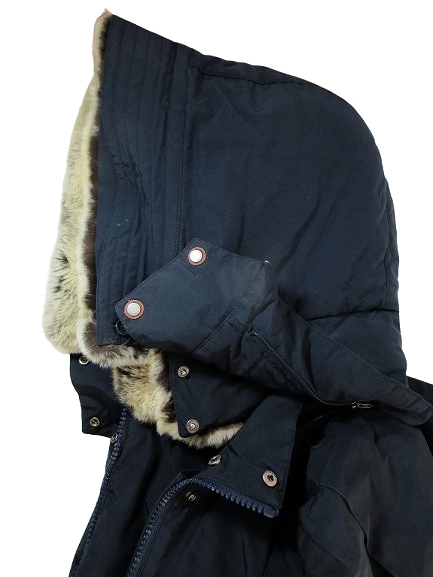 【中古】ウールリッチ WOOLRICH 1402072 ダウン ジャケット コート フード ジップフライ ボタン 無地 ネイビー M