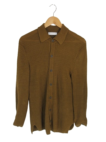 【中古】フィリッポデローレンティス FILIPPO DE LAURENTIIS linen カーディガン 長袖 ボタン 麻 リネン ブラウン 48