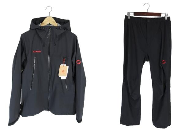 【中古】未使用品 マムート MAMMUT 105283 レイン ウェア 上下セット ジャケット ロング パンツ ブラック M ☆AA★