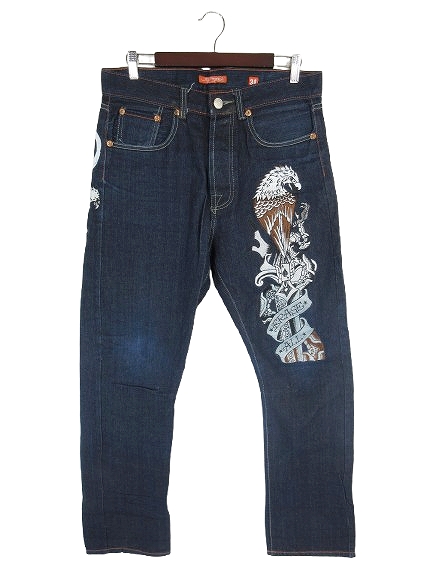 【中古】エドハーディー Ed Hardy 2008 パンツ デニム ジーンズ ジーパン ロング 刺繍 ドクロ インディゴ サイズ34