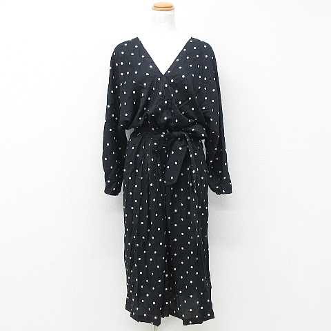 中古 Kbf ワンピース ドレス 長袖 ひざ丈 Vネック ドット柄 カシュクール ビッグシルエット インナー付 黒 白 Oneの通販はau Pay マーケット ブランド古着のベクトル