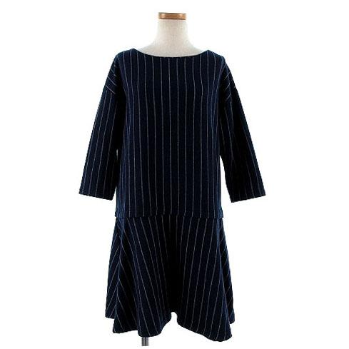中古 ナチュラルビューティーベーシック Natural Beauty Basic ワンピース 長袖 ひざ丈 ストライプ 紺 水色 M レディースの通販はau Pay マーケット ブランド古着のベクトル
