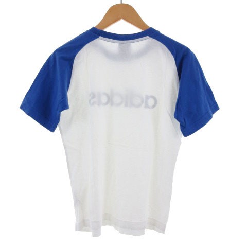 【中古】アディダス adidas Tシャツ 半袖 丸首 ロゴ コットン ホワイト 白 ブルー 青 140 キッズ｜au PAY マーケット