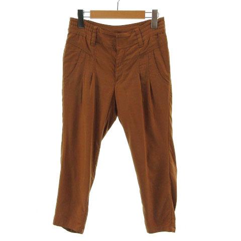 【中古】カリテ qualite パンツ クロップドパンツ シンプル シャーリング ブラウン 茶 1 レディース