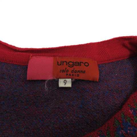 【中古】ウンガロ UNGARO ニット セーター 長袖 総柄 レッド 赤 グリーン 緑 ブルー 青 9 レディース｜au PAY マーケット