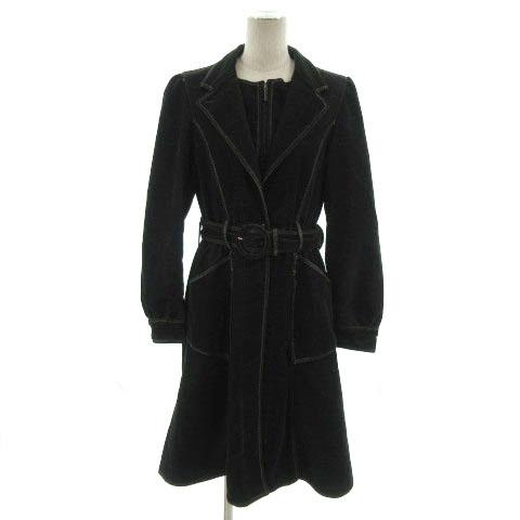 【中古】ヒロコビス HIROKO BIS コート テーラードカラー サッシュベルト コーデュロイ調 コットン混 ブラック 黒 9の通販は 6,090円