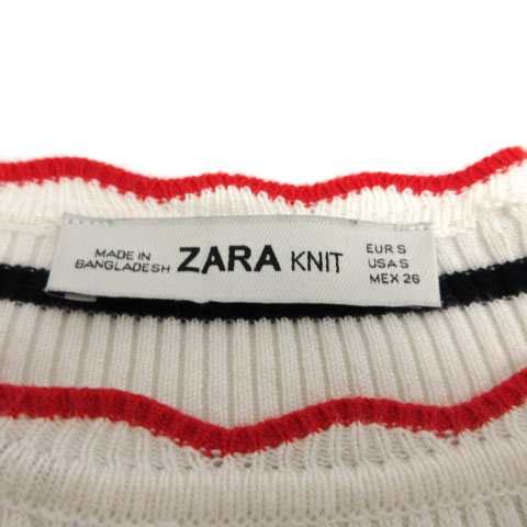 中古】ザラ ZARA ニット 半袖 リブ ボーダー 半袖 ホワイト 白