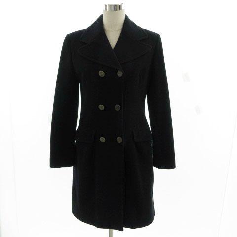 【中古】アルマーニ ジーンズ ARMANI JEANS コート アウター ロング ダブル シンプル ネイビー 紺 44 レディース