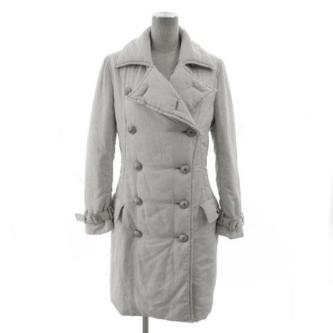 【中古】イッセイミヤケ ISSEY MIYAKE コート ダブル ナイロン 中綿入り 日本製 ライトグレー 2 レディース