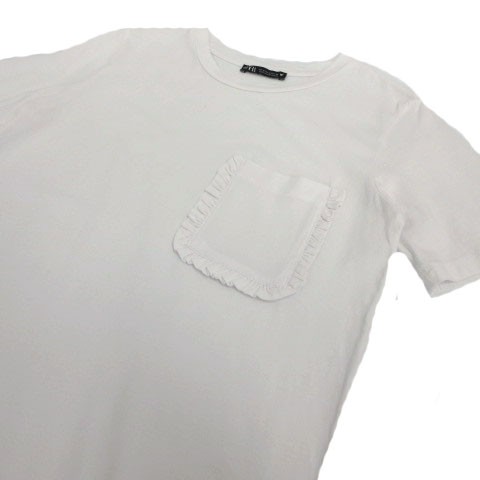 中古】ザラ ZARA Tシャツ 半袖 フリルポケット 無地 シンプル ホワイト