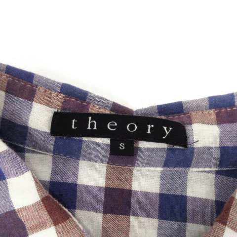 中古】セオリー theory シャツ 長袖 リネン混 ギンガムチェック ブルー