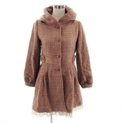 【中古】axes femme コート ボリュームカラー レース切替え ラメ ウール混 ツイード 茶系 ピンクブラウン Mの通販は