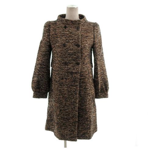 【中古】レッド ヴァレンティノ RED VALENTINO コート オフネックカラー バルーンスリーブ調 イタリア製 ツイード 茶 オフ白 40 中古】レッド ヴァレンティノ RED VALENTINO コート オフネックカラー