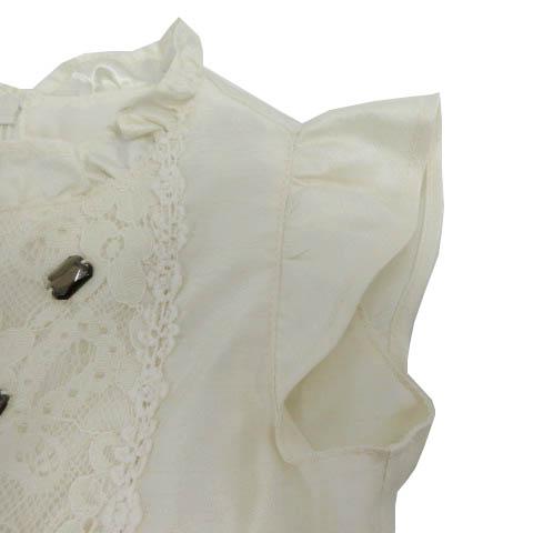 【中古】ANNA SUI MINI 美品 ワンピース ドレス セレモニー フリルネック レース ビジュー 花柄 アイボリー 紫 100_2
