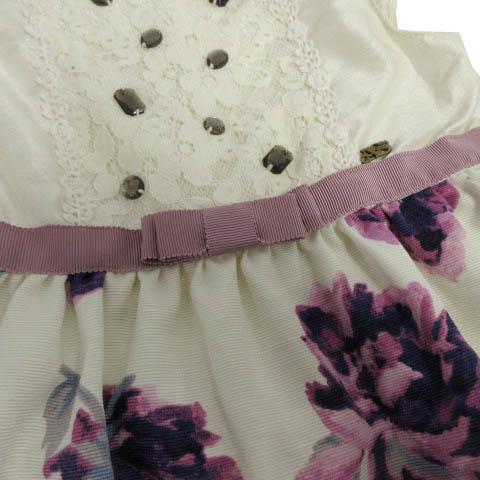 【中古】ANNA SUI MINI 美品 ワンピース ドレス セレモニー フリルネック レース ビジュー 花柄 アイボリー 紫 100_3