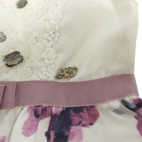 【中古】ANNA SUI MINI 美品 ワンピース ドレス セレモニー フリルネック レース ビジュー 花柄 アイボリー 紫 100_4