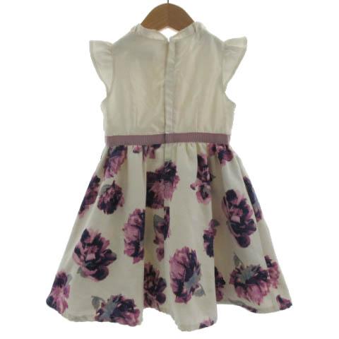 【中古】ANNA SUI MINI 美品 ワンピース ドレス セレモニー フリルネック レース ビジュー 花柄 アイボリー 紫 100_6