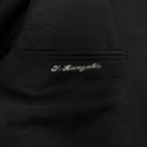 【中古】ARMANI COLLEZIONI スーツ ジャケット テーラードカラー 3B パンツ 斜めストライプ ウール混 黒 グレー 48_8