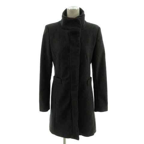 【中古】ザラ ベーシック ZARA BASIC コート スタンドカラー ジップアップ ウール混 グレー S レディースの通販は 5,208円