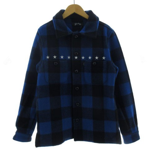 【中古】未使用品 Marbles 9STARS BUFFALO CHECK CPO JACKET バッファロージャケット ギンガムチェック 青 黒 S