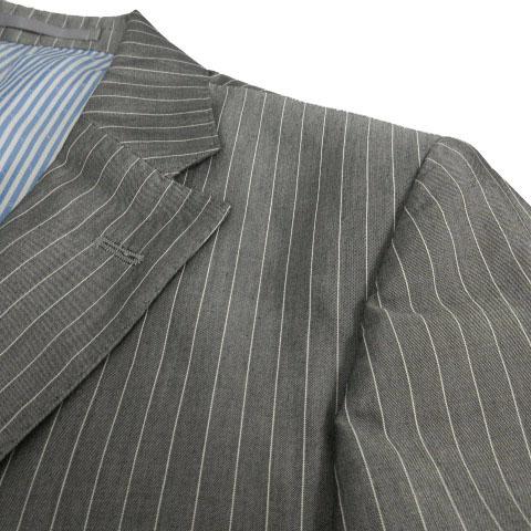 【中古】ゼルビーノ ZERBINO スーツ ジャケット パンツ 半光沢 シルク混 ストライプ グレー 白 サイズ44相当_1