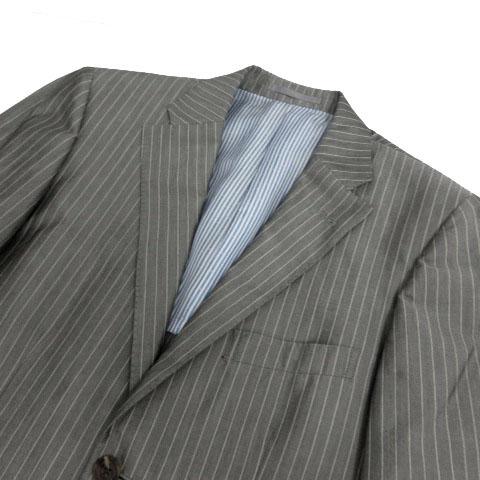 【中古】ゼルビーノ ZERBINO スーツ ジャケット パンツ 半光沢 シルク混 ストライプ グレー 白 サイズ44相当_2