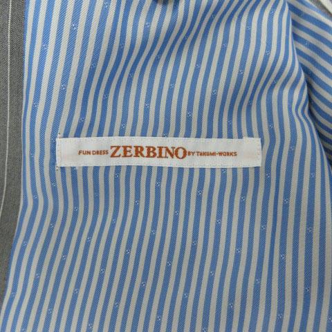 【中古】ゼルビーノ ZERBINO スーツ ジャケット パンツ 半光沢 シルク混 ストライプ グレー 白 サイズ44相当_8
