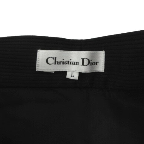 【中古】クリスチャンディオール Christian Dior スカート タイト ミディ丈 ボタンダウン コットン混 ストライプ 黒 L