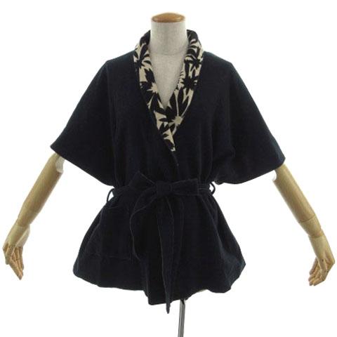 【中古】シビラカーサ SYBILLA casa ジャケット ショールカラー フレアスリーブ 羽織り リボンベルト 紺 ベージュ Mの通販は 4,784円